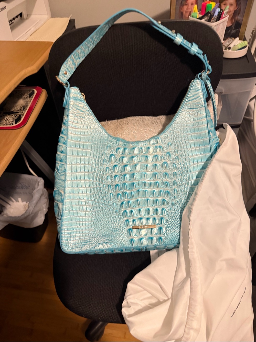 Brahmin Light Blue Croc-Embossed Shoulder Bag